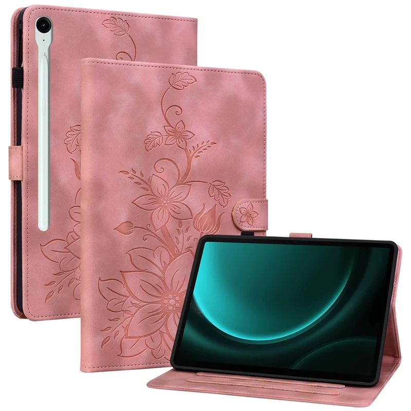 Für Samsung Galaxy Tab S9 FE Lederhülle Lilyblumen-Muster Schutzabdeckung - Pink