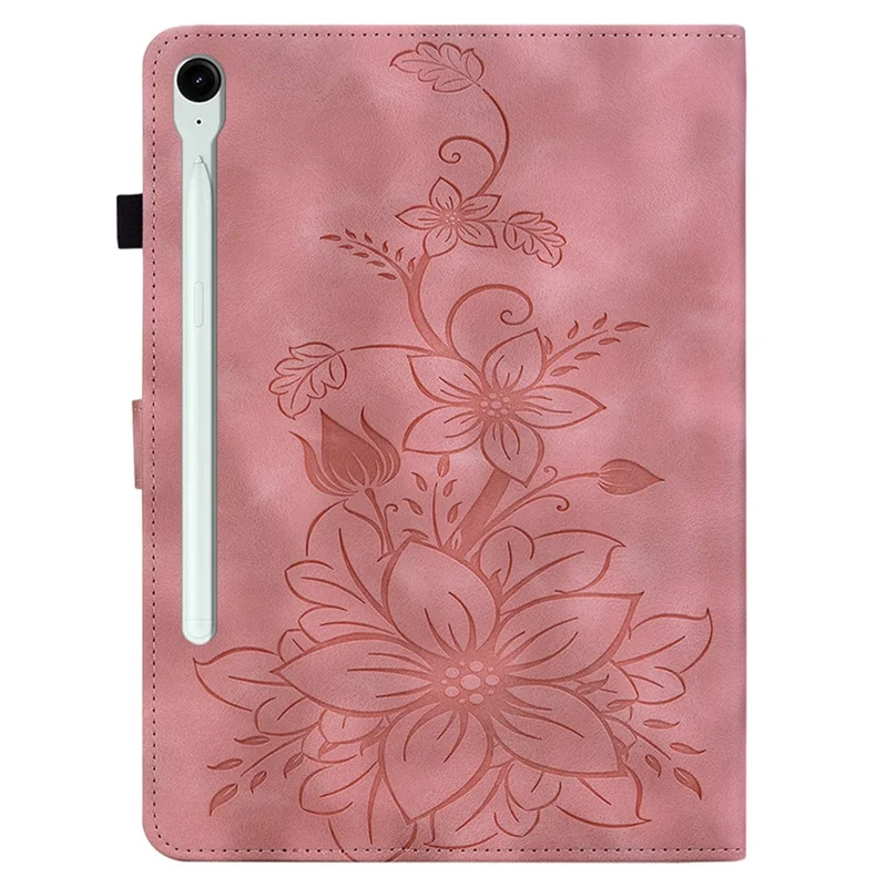 Für Samsung Galaxy Tab S9 FE Lederhülle Lilyblumen-Muster Schutzabdeckung - Pink