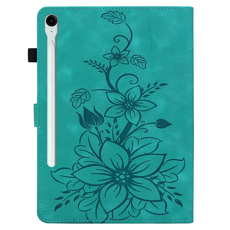 Etui skórzane z wzorem lilii na tablet Samsung Galaxy Tab S10 Lite / S10 FE / S9 FE, z funkcją podpórki, chroniące pokrycie - zielone