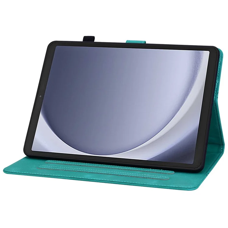 For Samsung Galaxy Tab A9 Protective Case Lily Flower Imprint PU Leather Tablet Case with Card Slots - Green
