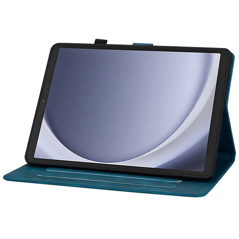 For Samsung Galaxy Tab A9 Protective Case Lily Flower Imprint PU Leather Tablet Case with Card Slots - Blue