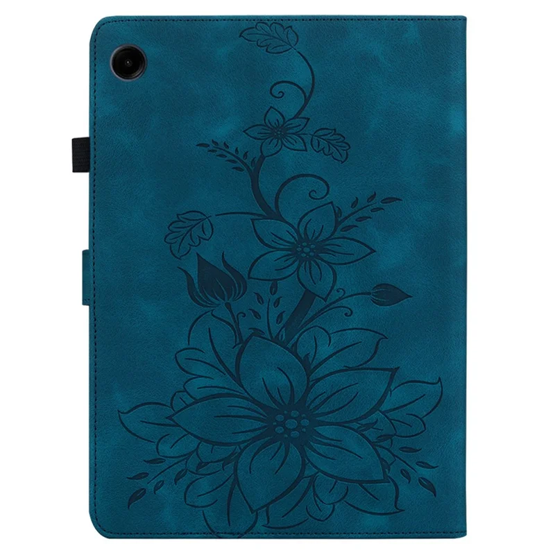For Samsung Galaxy Tab A9 Protective Case Lily Flower Imprint PU Leather Tablet Case with Card Slots - Blue