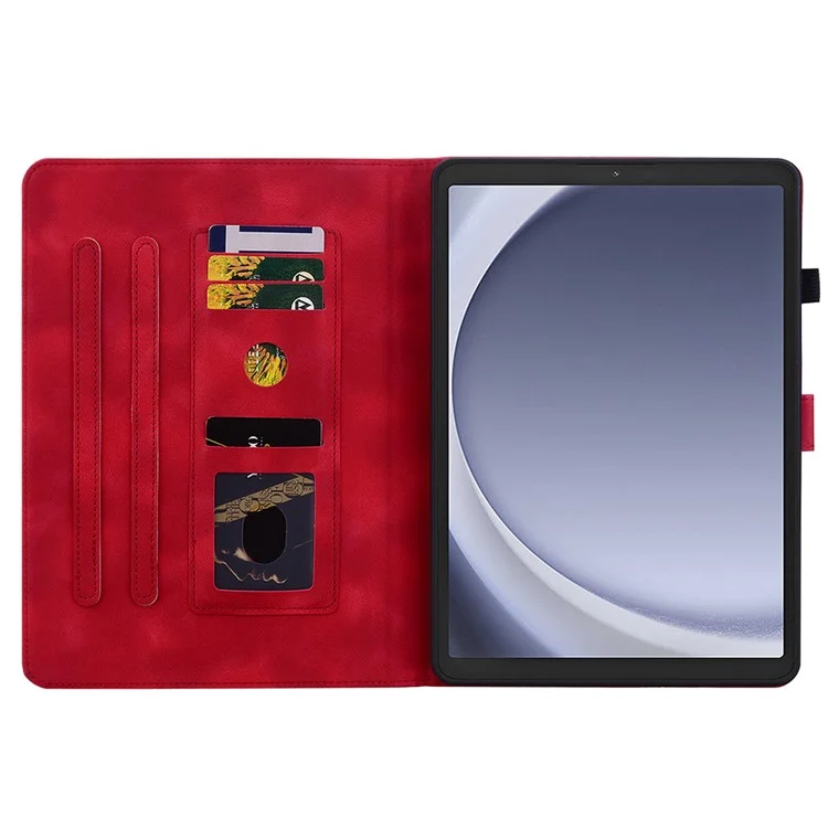 Funda protectora para Samsung Galaxy Tab A9 con estampado de flor de lirio, de piel sintética (PU) con ranuras para tarjetas - Rojo