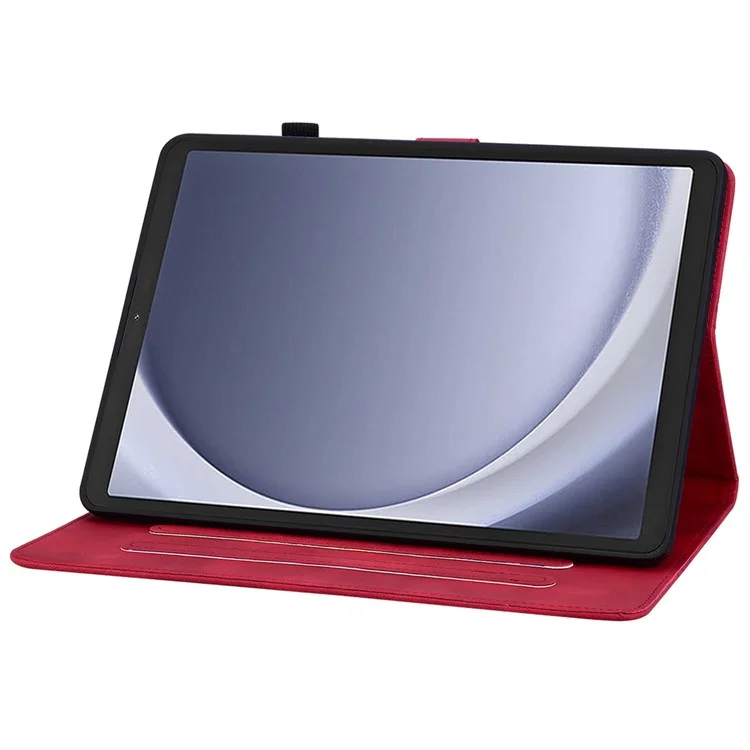 Funda protectora para Samsung Galaxy Tab A9 con estampado de flor de lirio, de piel sintética (PU) con ranuras para tarjetas - Rojo