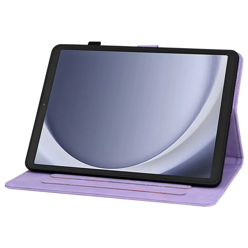 For Samsung Galaxy Tab A9 Protective Case Lily Flower Imprint PU Leather Tablet Case with Card Slots - Purple