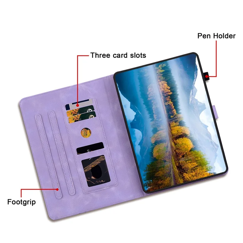For Samsung Galaxy Tab A9 Protective Case Lily Flower Imprint PU Leather Tablet Case with Card Slots - Purple