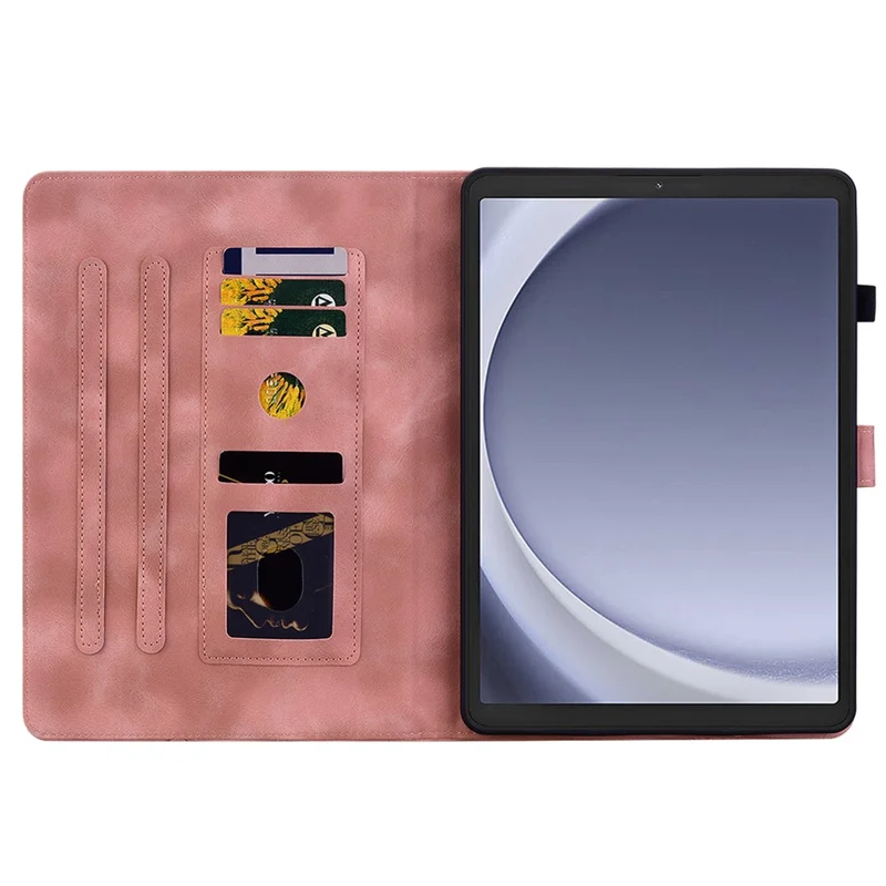 For Samsung Galaxy Tab A9 Protective Case Lily Flower Imprint PU Leather Tablet Case with Card Slots - Pink