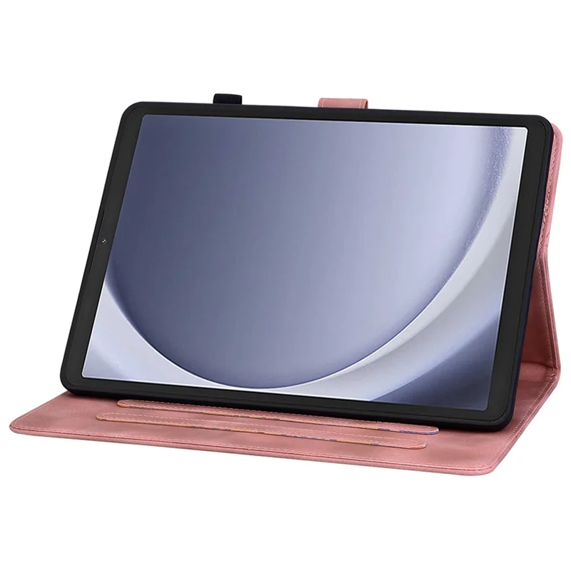 For Samsung Galaxy Tab A9 Protective Case Lily Flower Imprint PU Leather Tablet Case with Card Slots - Pink