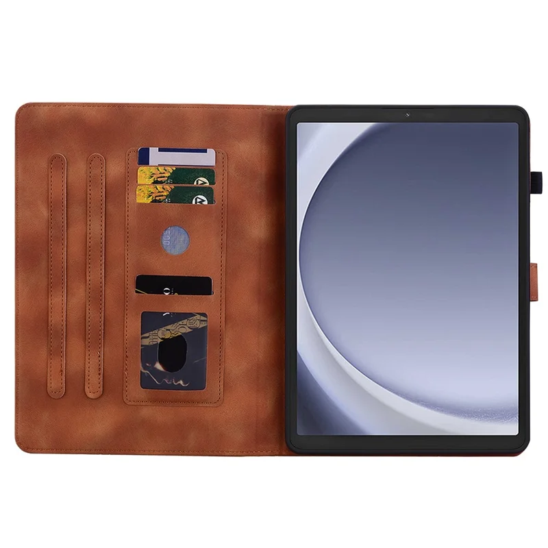 For Samsung Galaxy Tab A9 Protective Case Lily Flower Imprint PU Leather Tablet Case with Card Slots - Brown