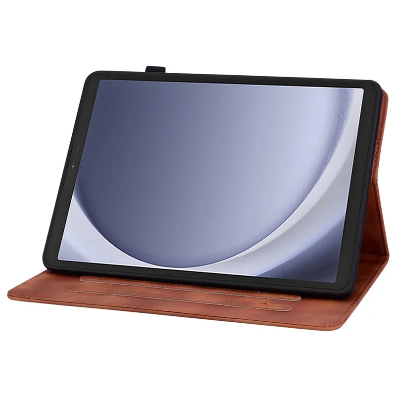 For Samsung Galaxy Tab A9 Protective Case Lily Flower Imprint PU Leather Tablet Case with Card Slots - Brown