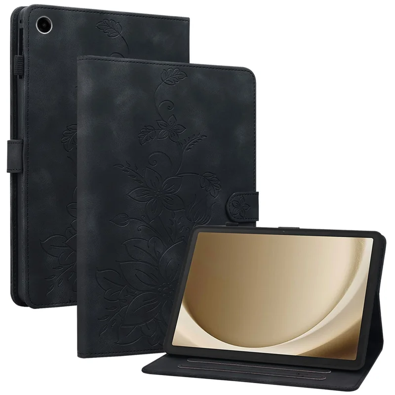 For Samsung Galaxy Tab A9+ Case with Card Slots Anti-Drop Imprint PU Leather Tablet Cases - Black