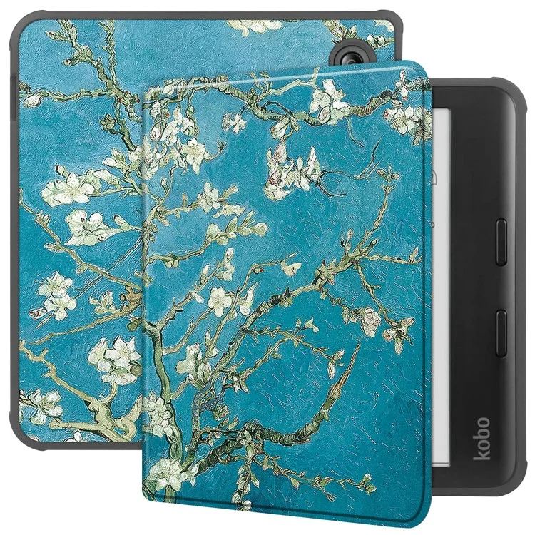 Für Kobo Libra Farbfall Automatischer Schlaf / Wach Muster Druck E-Reader Cover - Aprikoseblüte