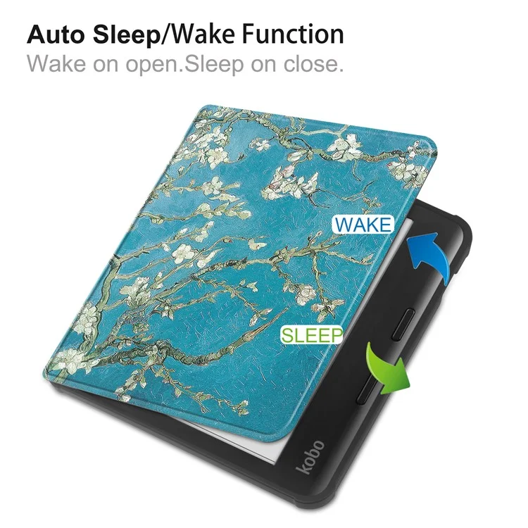 Für Kobo Libra Farbfall Automatischer Schlaf / Wach Muster Druck E-Reader Cover - Aprikoseblüte