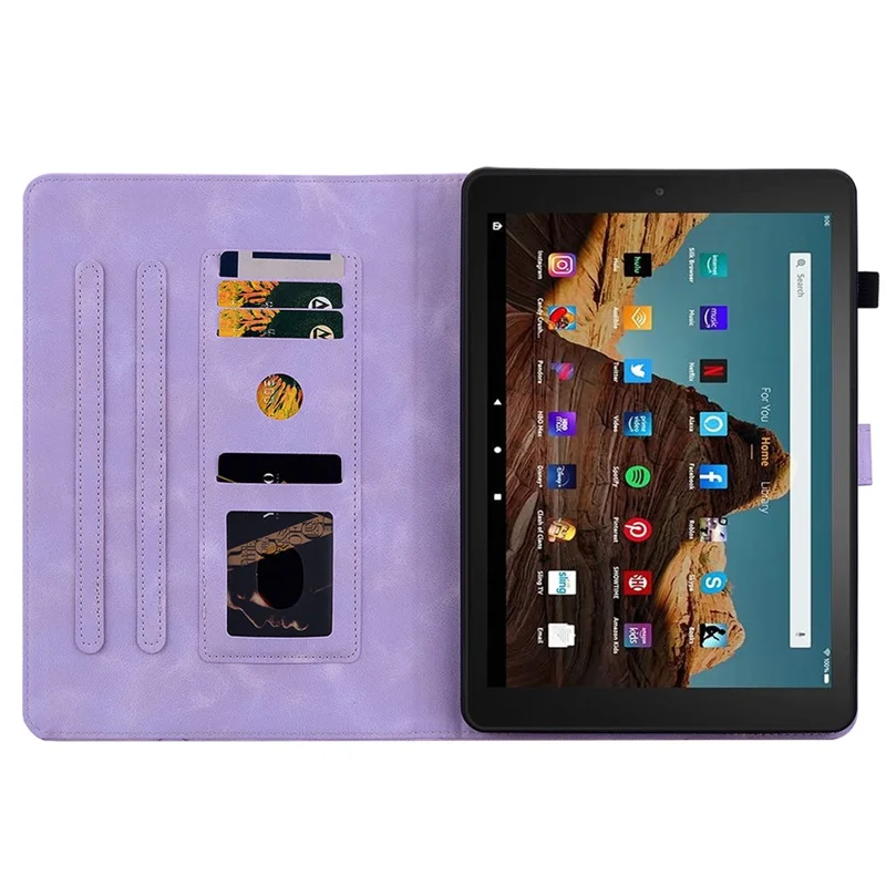 For Amazon Fire HD 10 (2023) Case with Card Slots Leather Tablet Cover Lily Flower - Purple