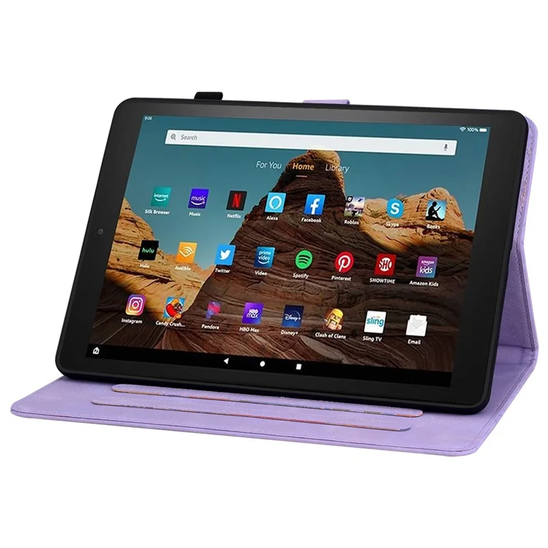 For Amazon Fire HD 10 (2023) Case with Card Slots Leather Tablet Cover Lily Flower - Purple