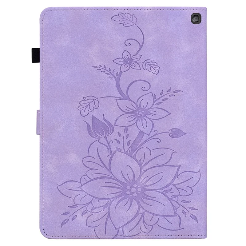 For Amazon Fire HD 10 (2023) Case with Card Slots Leather Tablet Cover Lily Flower - Purple