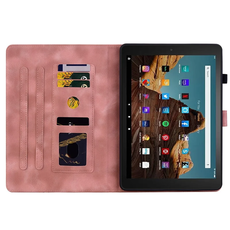 For Amazon Fire HD 10 (2023) Case with Card Slots Leather Tablet Cover Lily Flower - Pink