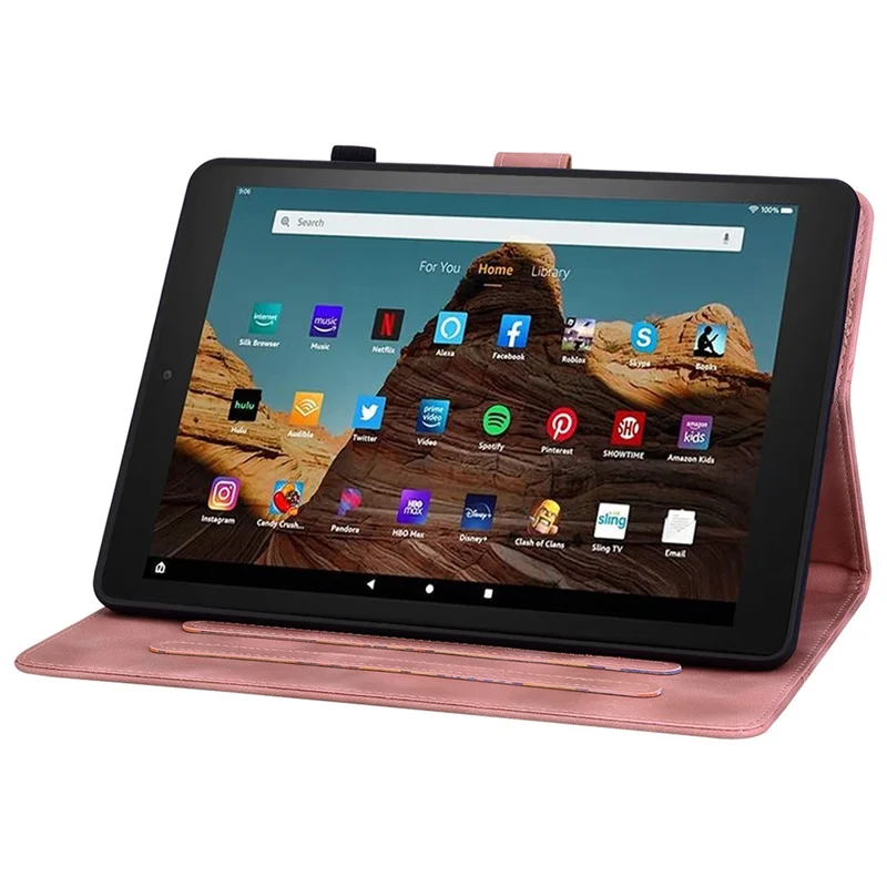 For Amazon Fire HD 10 (2023) Case with Card Slots Leather Tablet Cover Lily Flower - Pink