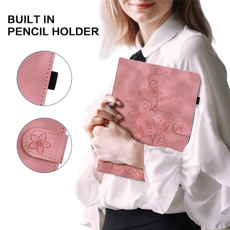For Amazon Fire HD 10 (2023) Case with Card Slots Leather Tablet Cover Lily Flower - Pink