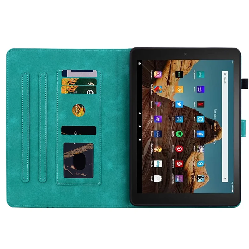 Til Amazon Fire HD 10 (2023) Taske med Kortlommer Læderdæksel Lily Blomst - Grøn