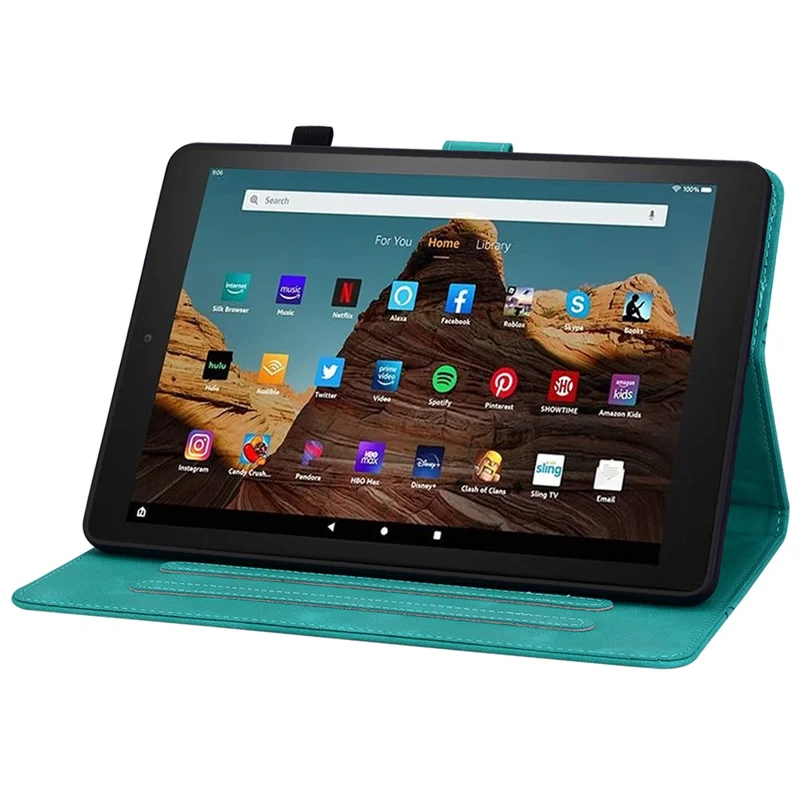 Til Amazon Fire HD 10 (2023) Taske med Kortlommer Læderdæksel Lily Blomst - Grøn