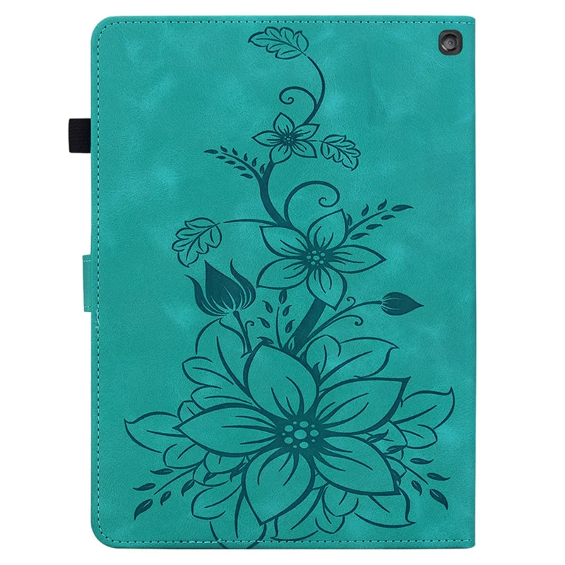 Til Amazon Fire HD 10 (2023) Taske med Kortlommer Læderdæksel Lily Blomst - Grøn