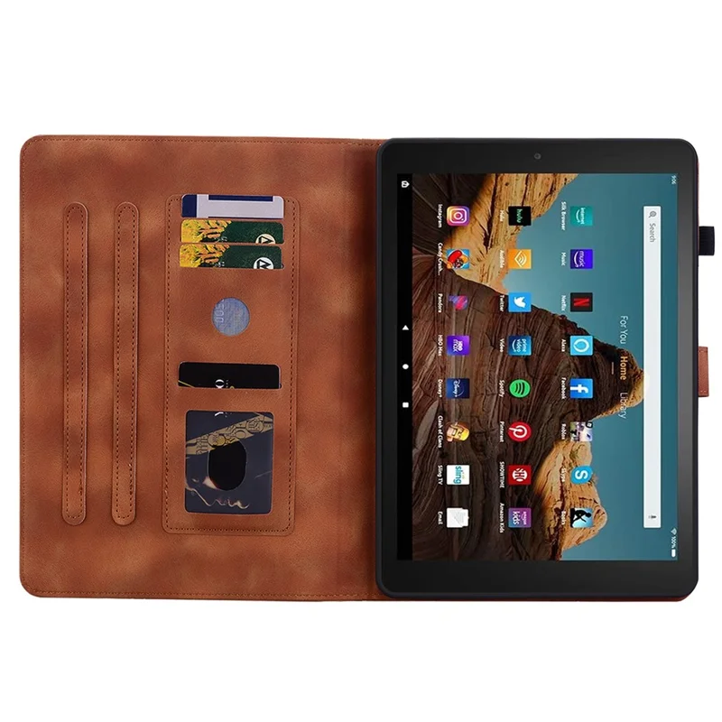 For Amazon Fire HD 10 (2023) Case with Card Slots Leather Tablet Cover Lily Flower - Brown