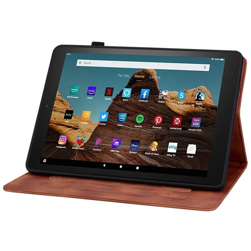 For Amazon Fire HD 10 (2023) Case with Card Slots Leather Tablet Cover Lily Flower - Brown