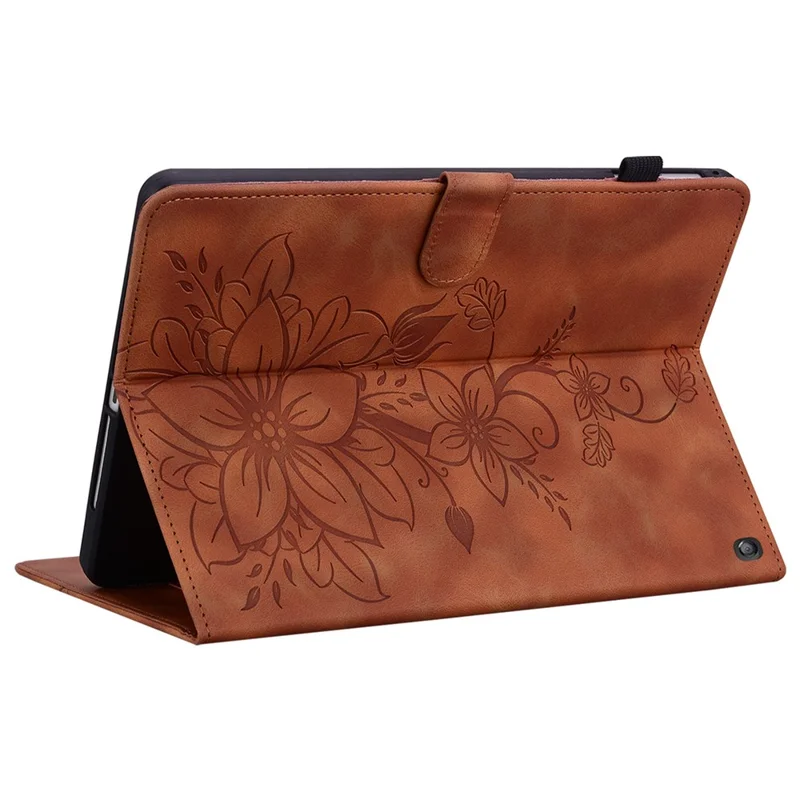 For Amazon Fire HD 10 (2023) Case with Card Slots Leather Tablet Cover Lily Flower - Brown