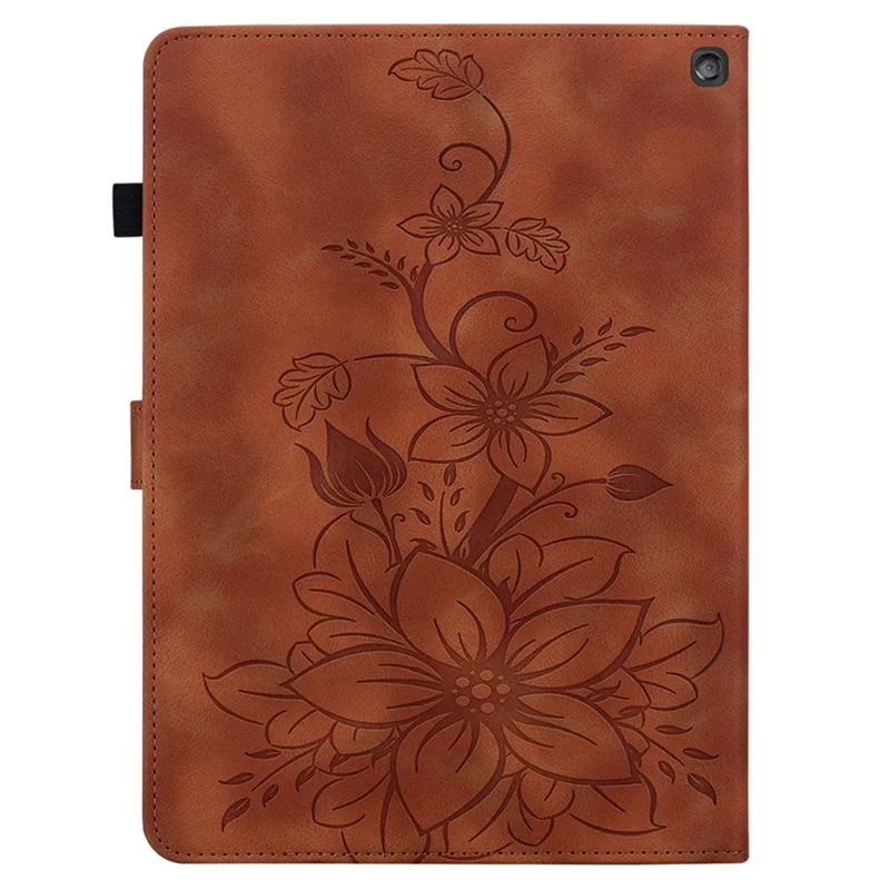 For Amazon Fire HD 10 (2023) Case with Card Slots Leather Tablet Cover Lily Flower - Brown