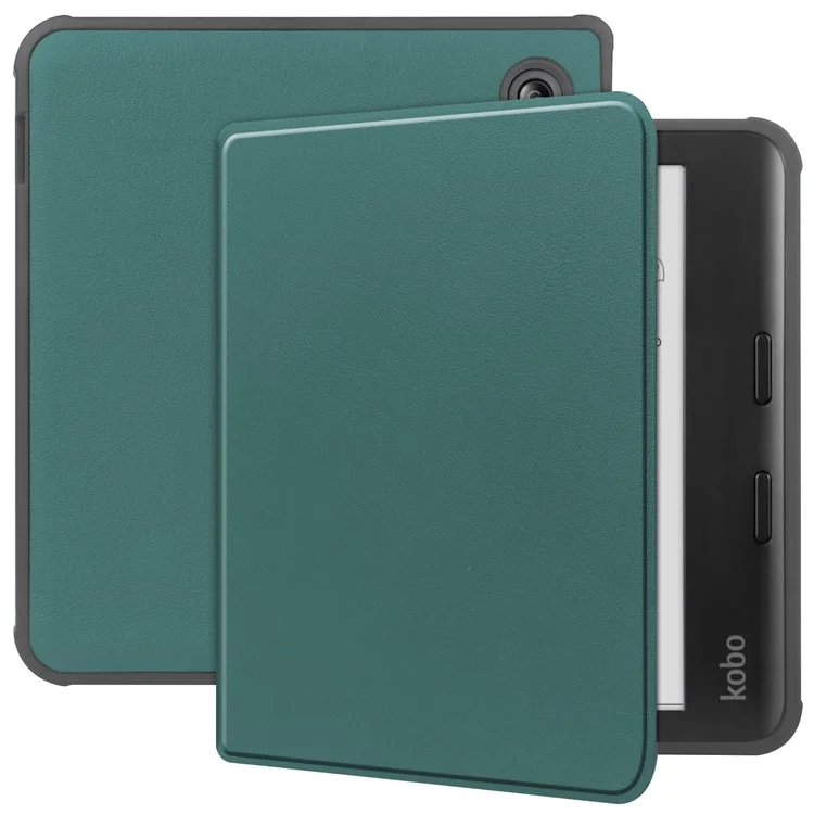 For Kobo Libra Colour Case PU Leather + TPU E-Reader Cover Support Auto Wake / Sleep - Blackish Green