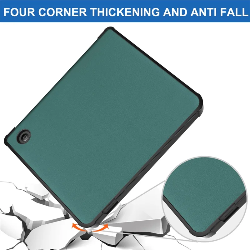 For Kobo Libra Colour Case PU Leather + TPU E-Reader Cover Support Auto Wake / Sleep - Blackish Green