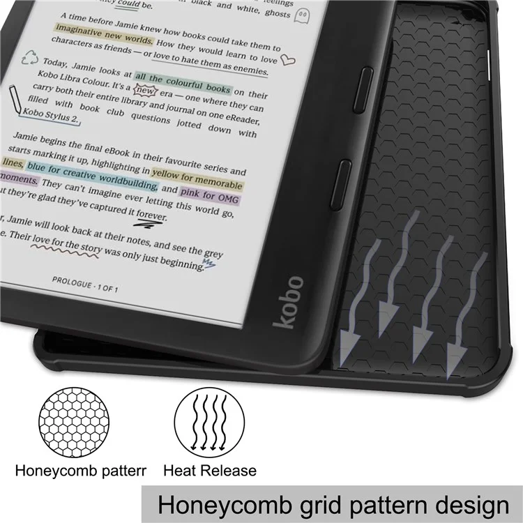 For Kobo Libra Colour Case PU Leather + TPU E-Reader Cover Support Auto Wake / Sleep - Blackish Green