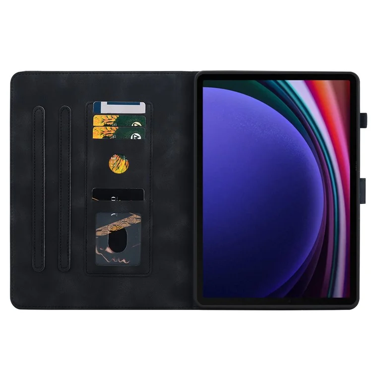 For Samsung Galaxy Tab S10 / S9 / Tab S7 / Tab S8 Case PU Leather+TPU Lily Flower Tablet Stand Shell - Black