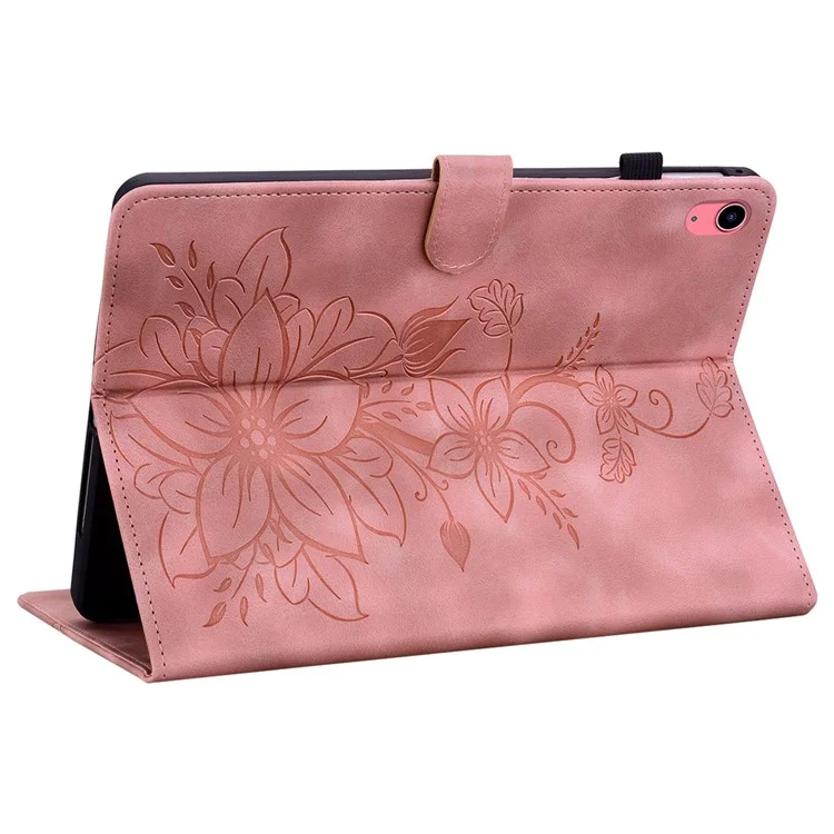Für iPad 10.9 (2022) Stand Case Lily Flower Imprinted Leather Drop-Resistant Protective Cover - Pink