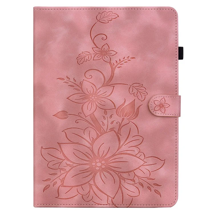 Für iPad 10.9 (2022) Stand Case Lily Flower Imprinted Leather Drop-Resistant Protective Cover - Pink