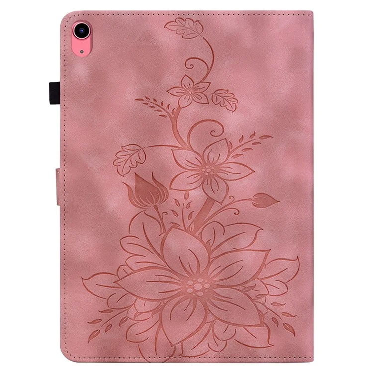 Für iPad 10.9 (2022) Stand Case Lily Flower Imprinted Leather Drop-Resistant Protective Cover - Pink
