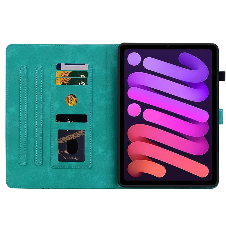 Für iPad mini (2024) / mini (2021) Case Lily Flower Design PU Leder Stehen Tablet Abdeckung - Grün