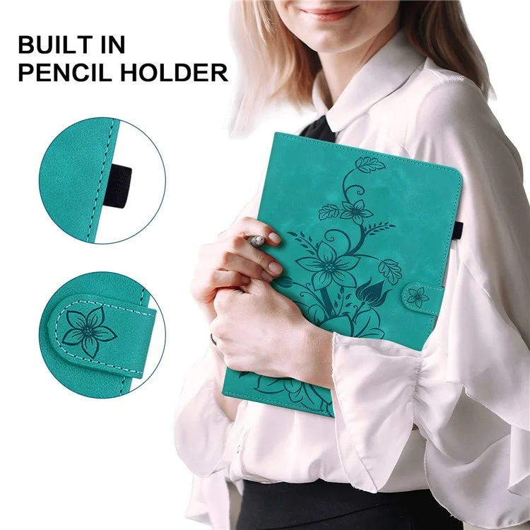Für iPad mini (2024) / mini (2021) Case Lily Flower Design PU Leder Stehen Tablet Abdeckung - Grün