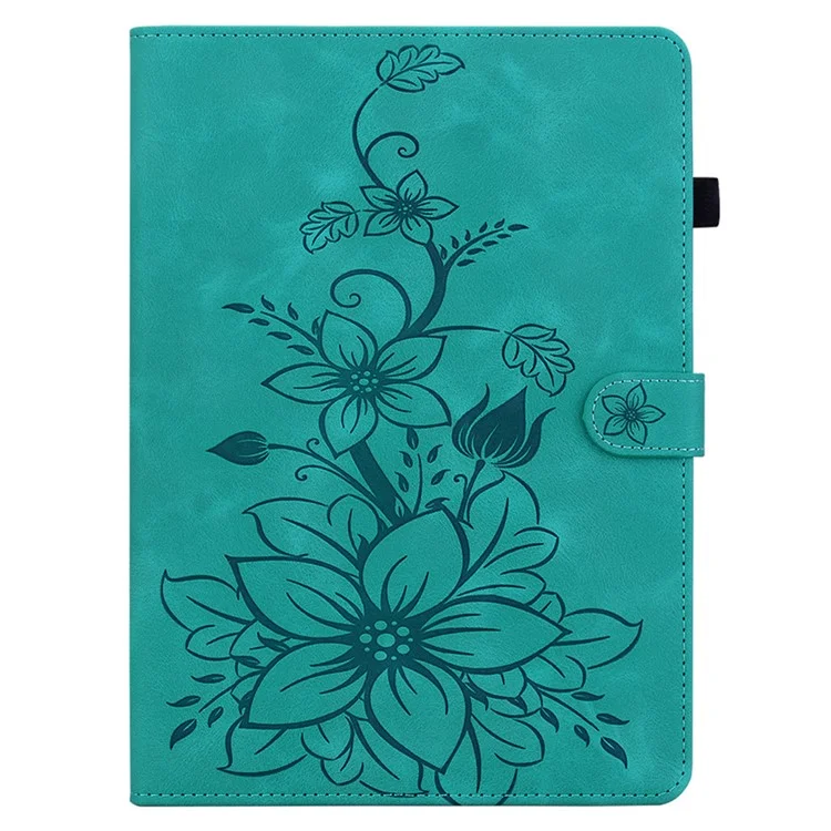 Für iPad mini (2024) / mini (2021) Case Lily Flower Design PU Leder Stehen Tablet Abdeckung - Grün
