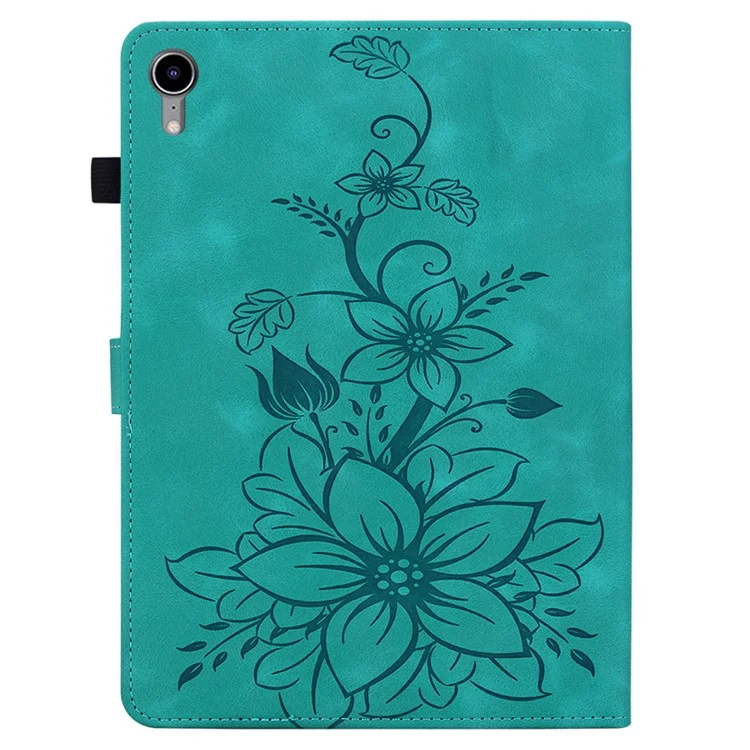 Für iPad mini (2024) / mini (2021) Case Lily Flower Design PU Leder Stehen Tablet Abdeckung - Grün