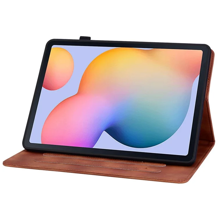 For Samsung Galaxy Tab S6 Lite (2020) / (2022) / (2024) Case Lily Flower Imprint Card Holder Leather Tablet Cover - Brown