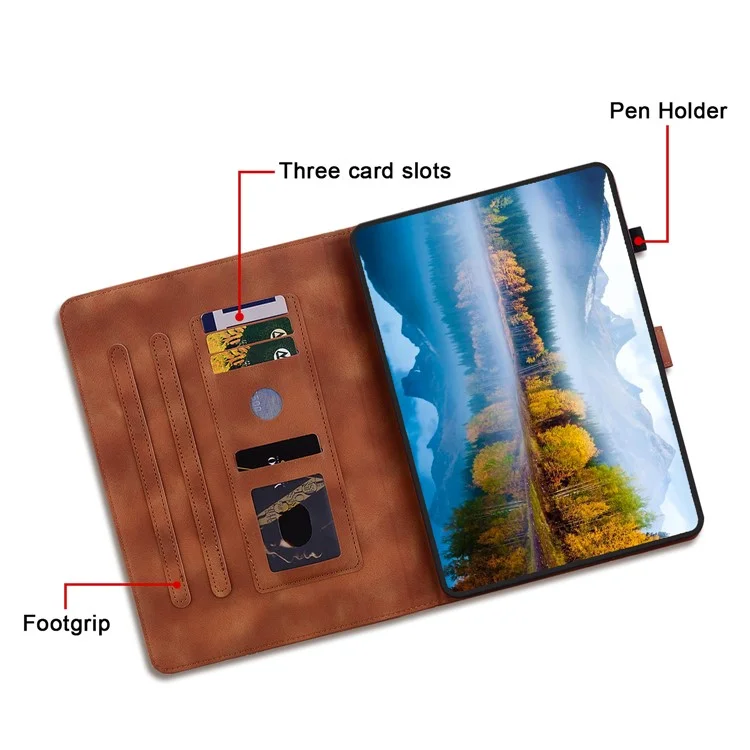 For Samsung Galaxy Tab S6 Lite (2020) / (2022) / (2024) Case Lily Flower Imprint Card Holder Leather Tablet Cover - Brown