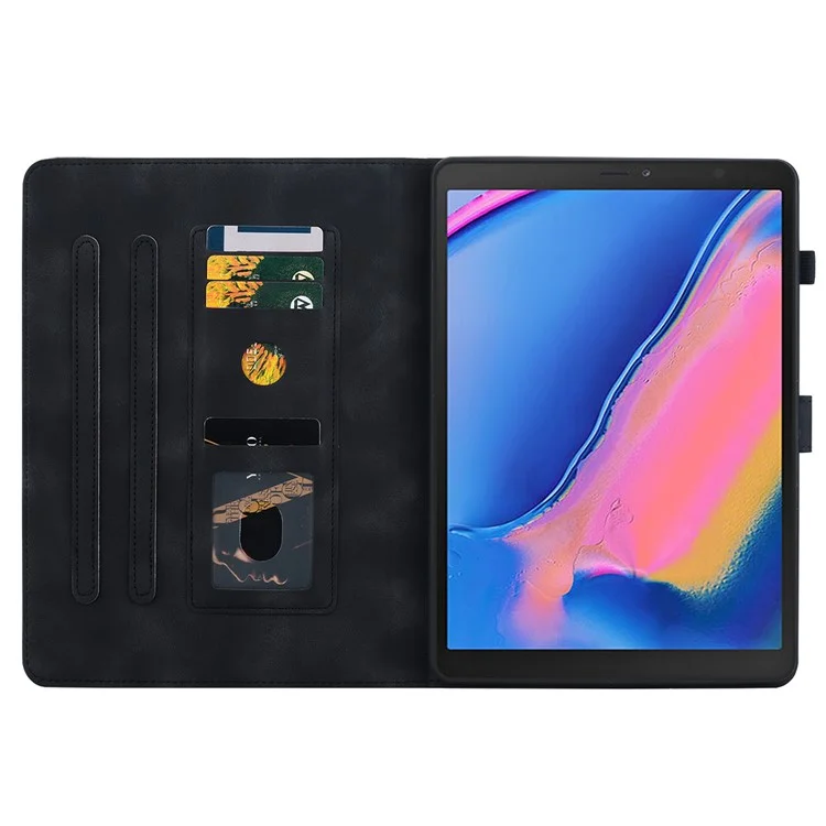 Für Samsung Galaxy Tab A 8.0 (2019) SM-T290 (Wi-Fi) / SM-T295 (LTE) / SM-T297 Hülle Blumen-Prägung PU-Leder Tablet-Hülle - Schwarz