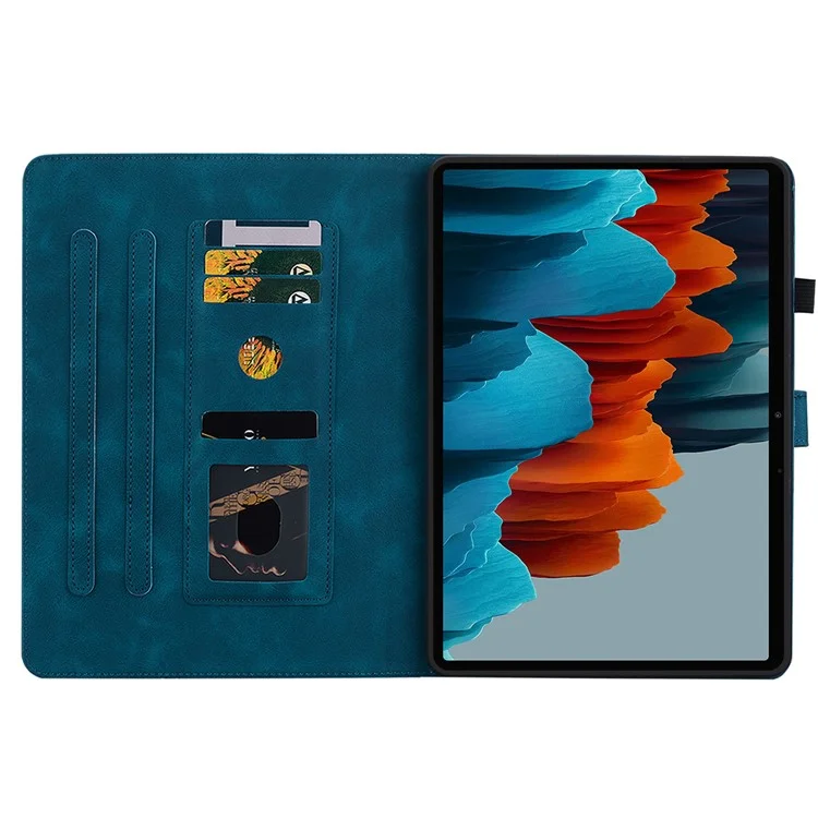 For Samsung Galaxy Tab S7 / S8 Case Flower Imprint PU Leather Drop-Proof Tablet Cover - Blue