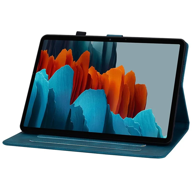 For Samsung Galaxy Tab S7 / S8 Case Flower Imprint PU Leather Drop-Proof Tablet Cover - Blue