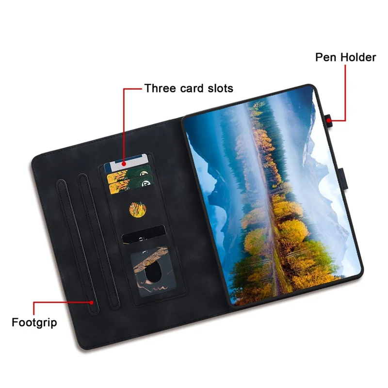 For Samsung Galaxy Tab S7 / S8 Case Flower Imprint PU Leather Drop-proof Tablet Cover - Black