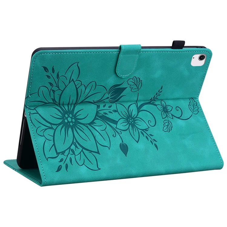 Custodia per iPad Air 13 (2024) in pelle PU con supporto per schede e stand - disegno Lily Flower - verde