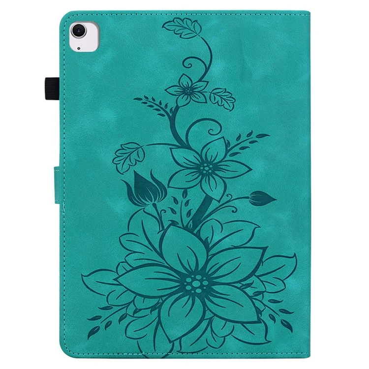 Custodia per iPad Air 13 (2024) in pelle PU con supporto per schede e stand - disegno Lily Flower - verde