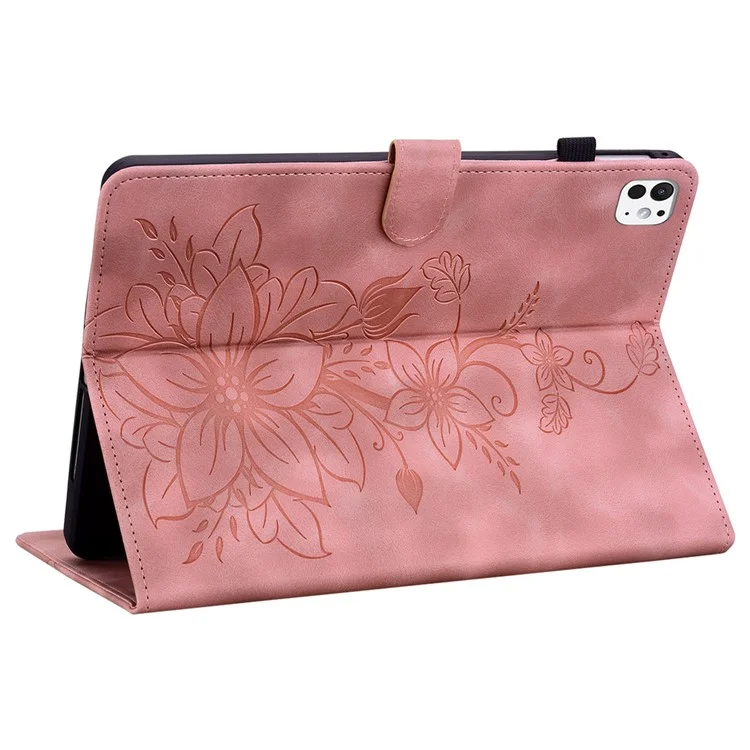 Für iPad Pro 11 (2024) Hülle Lilie Blumen Design PU Leder Fallschutz Tablet Hülle - Pink